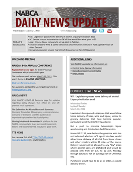 CONTROL STATE NEWS NABCA NEWS MS: Legislature Passes Home Delivery of Alcohol