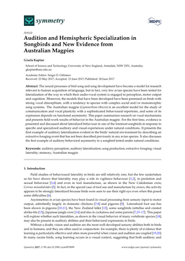 Audition and Hemispheric Specialization in Songbirds and New Evidence from Australian Magpies