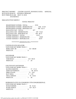 Patton Twp North 1 P 0064.Txt[12/12/2019 11:14:30 AM] SENATOR in the GENERAL ASSEMBLY 34TH SENATORIAL VOTE for NOT MORE THAN 1 EZRA NANES