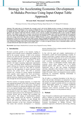 Strategy for Accelerating Economic Development in Maluku Province Using Input-Output Table Approach