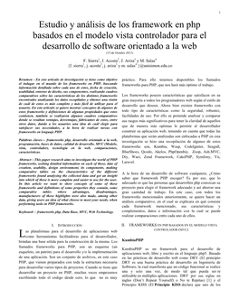 Estudio Y Análisis De Los Framework En Php Basados En El Modelo Vista Controlador Para El Desarrollo De Software Orientado a La Web (15 De Octubre 2013) F