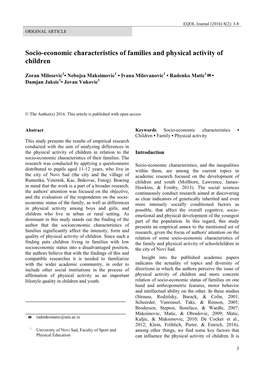 Socio-Economic Characteristics of Families and Physical Activity of Children