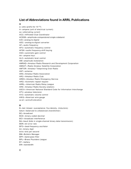 List of Abbreviations Found in ARRL Publications