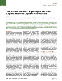 The 2014 Nobel Prize in Physiology Or Medicine: a Spatial Model for Cognitive Neuroscience