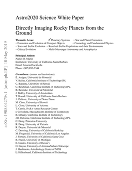 Astro2020 Science White Paper Directly Imaging Rocky Planets from the Ground