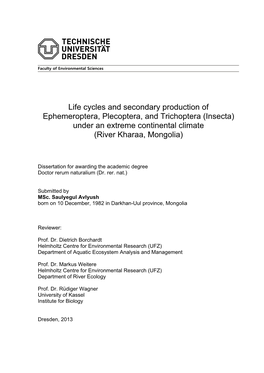 Life Cycles and Secondary Production of Ephemeroptera, Plecoptera, and Trichoptera (Insecta) Under an Extreme Continental Climate (River Kharaa, Mongolia)