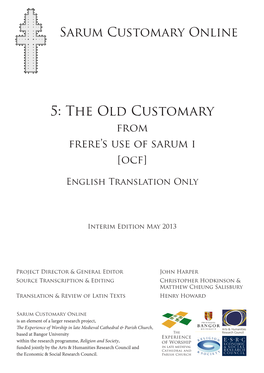 The Old Customary of Salisbury Cathedral [OCF]