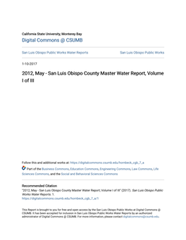 2012, May - San Luis Obispo County Master Water Report, Volume I of III