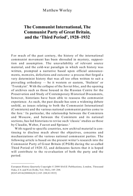 The Communist International, the Communist Party of Great Britain, and the ‘Third Period’, 1928–1932