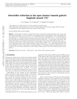 Interstellar Extinction in the Open Clusters Towards Galactic Longitude