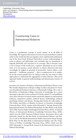 Constructing Cause in International Relations Richard Ned Lebow Frontmatter More Information