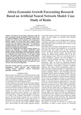 Africa Economic Growth Forecasting Research Based on Artificial Neural Network Model: Case Study of Benin