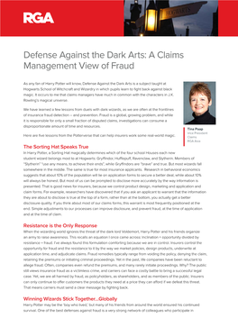 Defense Against the Dark Arts: a Claims Management View of Fraud