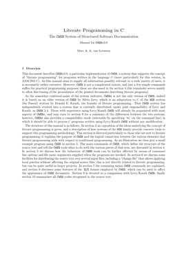 Literate Programming in C the CWEB System of Structured Software Documentation Manual for Cwebx3.0