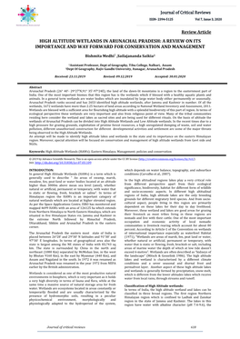 High Altitude Wetlands in Arunachal Pradesh: a Review on Its Importance and Way Forward for Conservation and Management