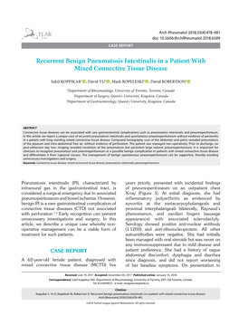 Recurrent Benign Pneumatosis Intestinalis in a Patient with Mixed Connective Tissue Disease