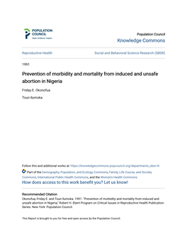 Prevention of Morbidity and Mortality from Induced and Unsafe Abortion in Nigeria