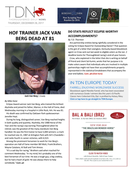 Hof Trainer Jack Van Berg Dead at 81