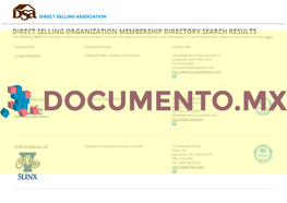 DIRECT SELLING ORGANIZATION MEMBERSHIP DIRECTORY SEARCH RESULTS the Following 164 DSA Members Match Your Search Criteria