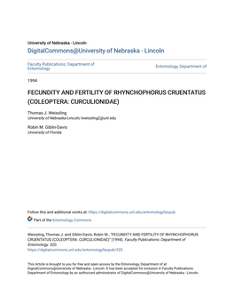 Fecundity and Fertility of Rhynchophorus Cruentatus (Coleoptera: Curculionidae)