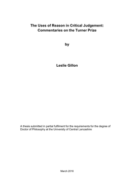 Commentaries on the Turner Prize by Leslie Gillon