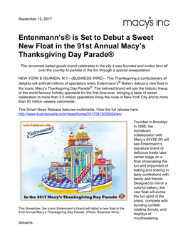 Entenmann's® Is Set to Debut a Sweet New Float in the 91St