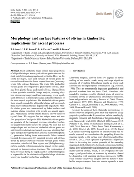 Morphology and Surface Features of Olivine in Kimberlite: Implications for Ascent Processes