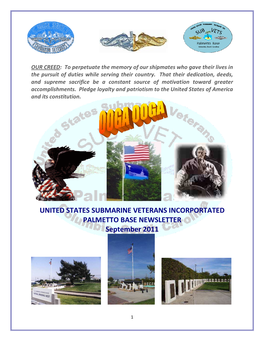 UNITED STATES SUBMARINE VETERANS INCORPORTATED PALMETTO BASE NEWSLETTER September 2011