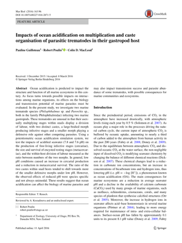 Impacts of Ocean Acidification on Multiplication and Caste Organisation of Parasitic Trematodes in Their Gastropod Host