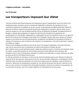 Les Transporteurs Imposent Leur Diktat