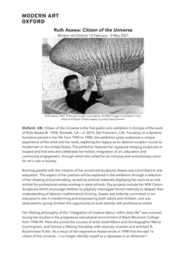 Ruth Asawa: Citizen of the Universe Modern Art Oxford: 12 February - 9 May 2021