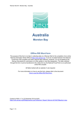 Ramsar Information Sheet Australia Moreton