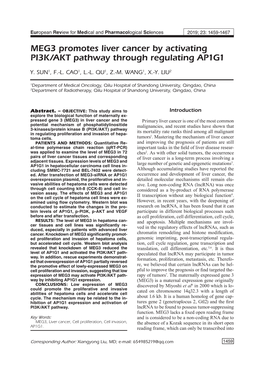 MEG3 Promotes Liver Cancer by Activating PI3K/AKT Pathway Through Regulating AP1G1