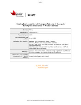 Grazing Exclosures Reveal Divergent Patterns of Change in Bunchgrass Grasslands of Western Canada