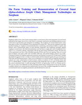 On Farm Training and Demonstration of Covered Smut (Sphacelotheca Sorghi Clint) Management Technologies on Sorghum