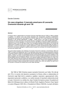 Un Caso Singolare: Il Mercato Americano Di Leonardo Cremonini Durante Gli Anni ’50