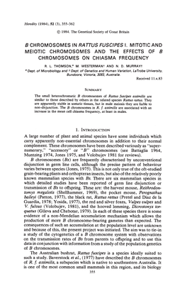 Meiotic Chromosomes and the Effects of B Chromosomes on Chiasma Frequency R