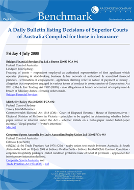 A Daily Bulletin Listing Decisions of Superior Courts of Australia Compiled for Those in Insurance