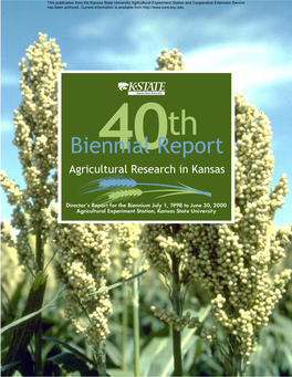 40Th Biennial Report: Agricultural Research in Kansas