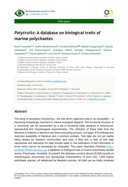 Polytraits: a Database on Biological Traits of Marine Polychaetes