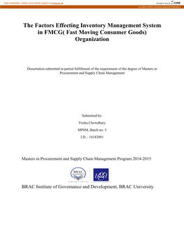 The Factors Effecting Inventory Management System in FMCG( Fast Moving Consumer Goods) Organization