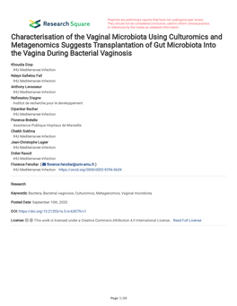 Characterisation of the Vaginal Microbiota Using Culturomics and Metagenomics Suggests Transplantation of Gut Microbiota Into the Vagina During Bacterial Vaginosis