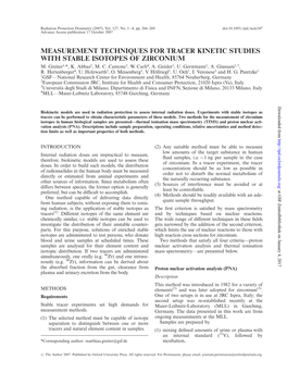 Measurement Techniques for Tracer Kinetic Studies with Stable Isotopes of Zirconium M