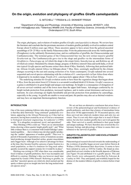 On the Origin, Evolution and Phylogeny of Giraffes Giraffa Camelopardalis