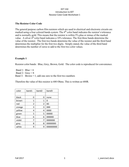 Resistor Color Code Worksheet 1