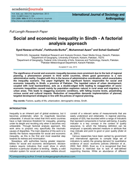 Social and Economic Inequality in Sindh - a Factorial Analysis Approach