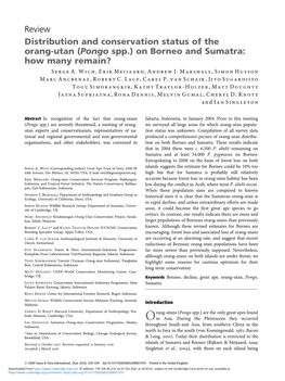 Distribution and Conservation Status of the Orang-Utan ( Pongo Spp.) on Borneo and Sumatra: How Many Remain?