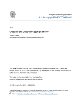 Creativity and Culture in Copyright Theory