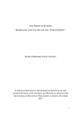 The Spirit of Europe Heidegger and Valéry on the “End of Spirit”