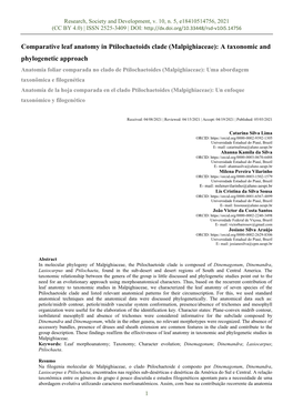 Comparative Leaf Anatomy in Ptilochaetoids Clade (Malpighiaceae): a Taxonomic and Phylogenetic Approach